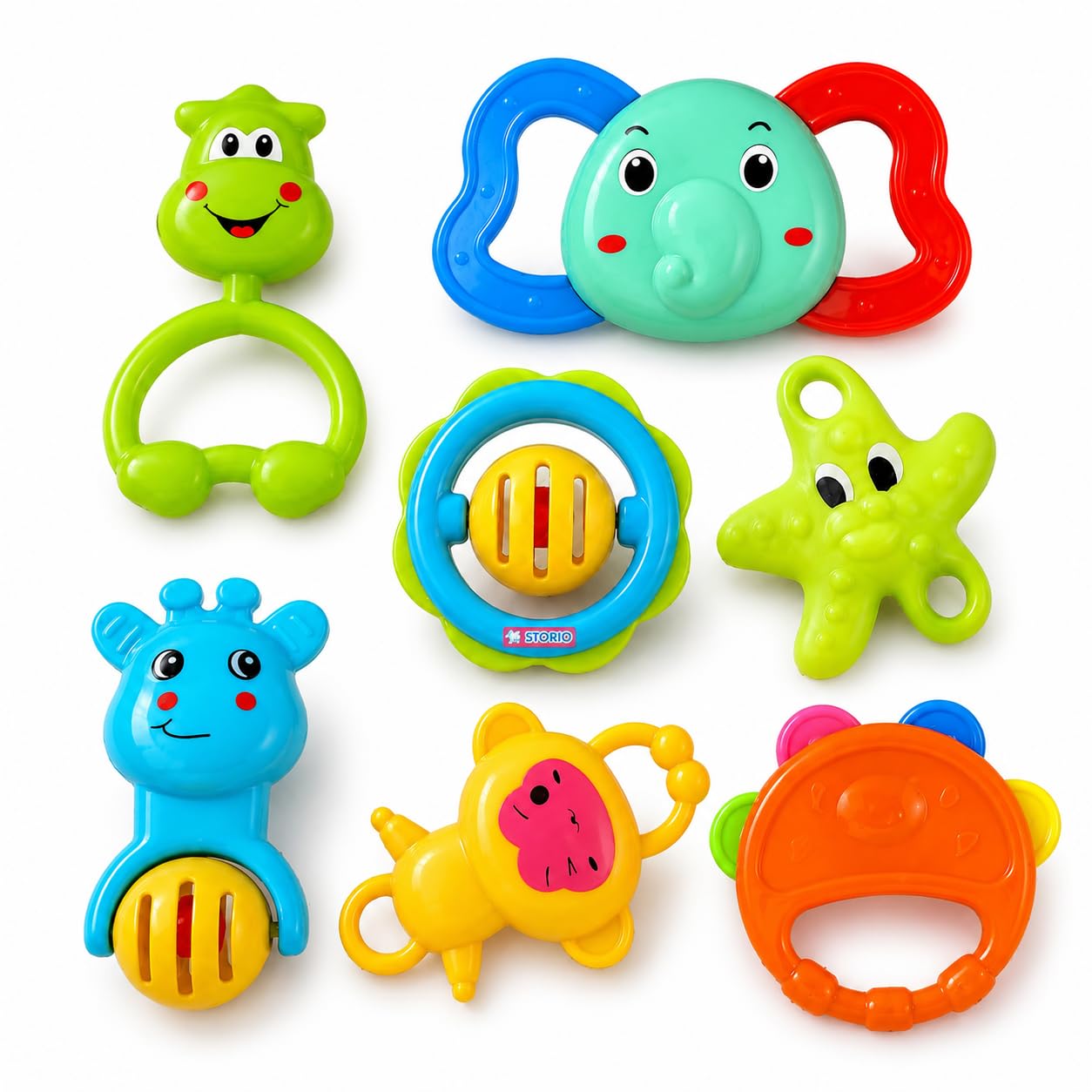 Storio Baby Rattle Toy Set - 7 Pcs with Teethers, Non-Toxic