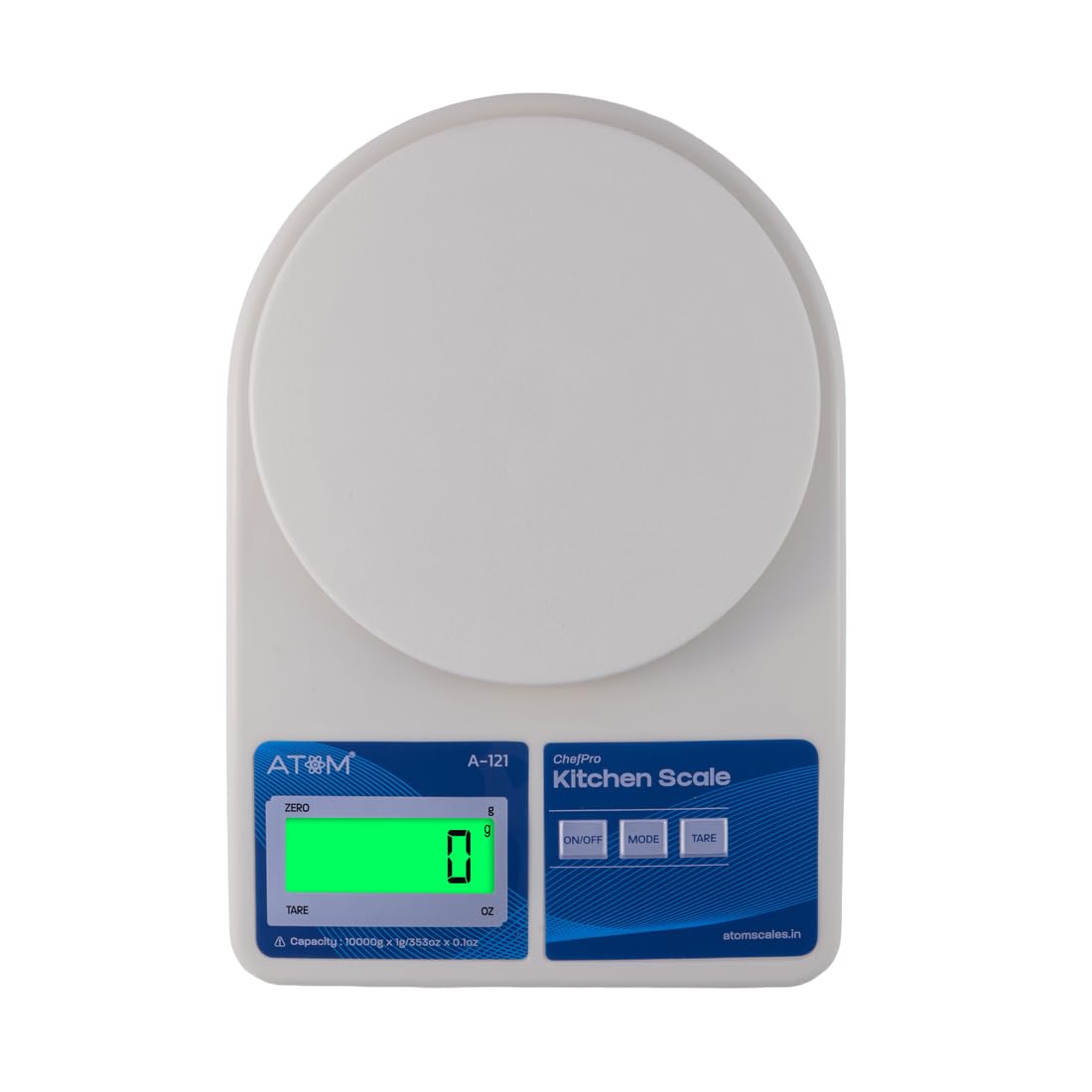 ATOM Digital Kitchen Weighing Scale - 10kg Capacity, 1g Precision