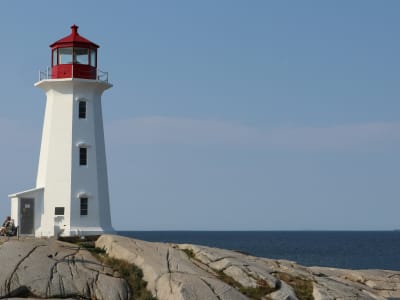 Peggy's Cove lighthouse on granite rocks, Nova Scotia, Canada