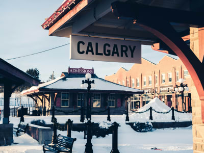 Calgary Stampede admissions building covered in snow, Calgary, Alberta