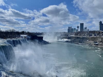 Niagara Falls with city skyline in winter, Ontario, Canada