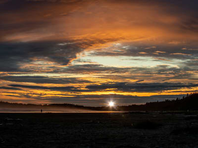 Dramatic golden sunset over the Pacific Ocean at Long Beach in Pacific Rim National Park Reserve, BC