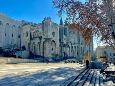 The imposing medieval Palais des Papes in Avignon, the largest Gothic palace in the world, Provence France