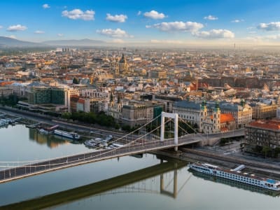 Aerial view of Antwerp city centre and the river Scheldt winding through the historic port city, Belgium