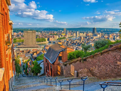 The famous Montagne de Bueren staircase with panoramic views over the rooftops of Liège, Belgium