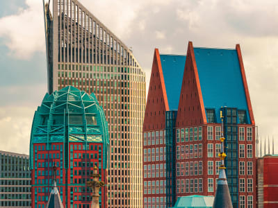 Colourful modern office towers and architecture in the city centre of The Hague, Netherlands