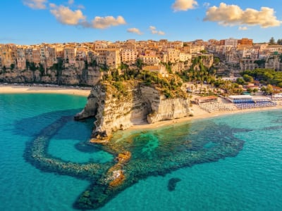 Tropea Calabria clifftop town with sandy beach and turquoise sea southern Italy
