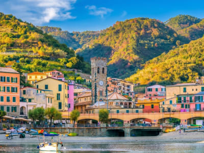 Monterosso al Mare colorful village with autumn foliage and hillside terraces Cinque Terre Italy