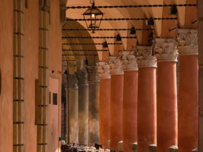 Bologna UNESCO arcaded porticoes stretching along historic street Emilia-Romagna northern Italy