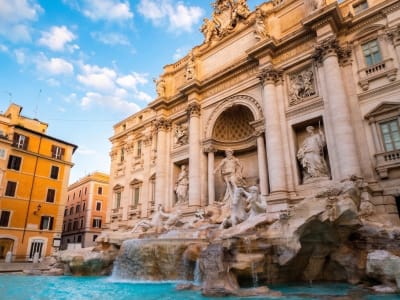Trevi Fountain with dramatic Baroque sculptures and cascading water in the centre of Rome, Italy