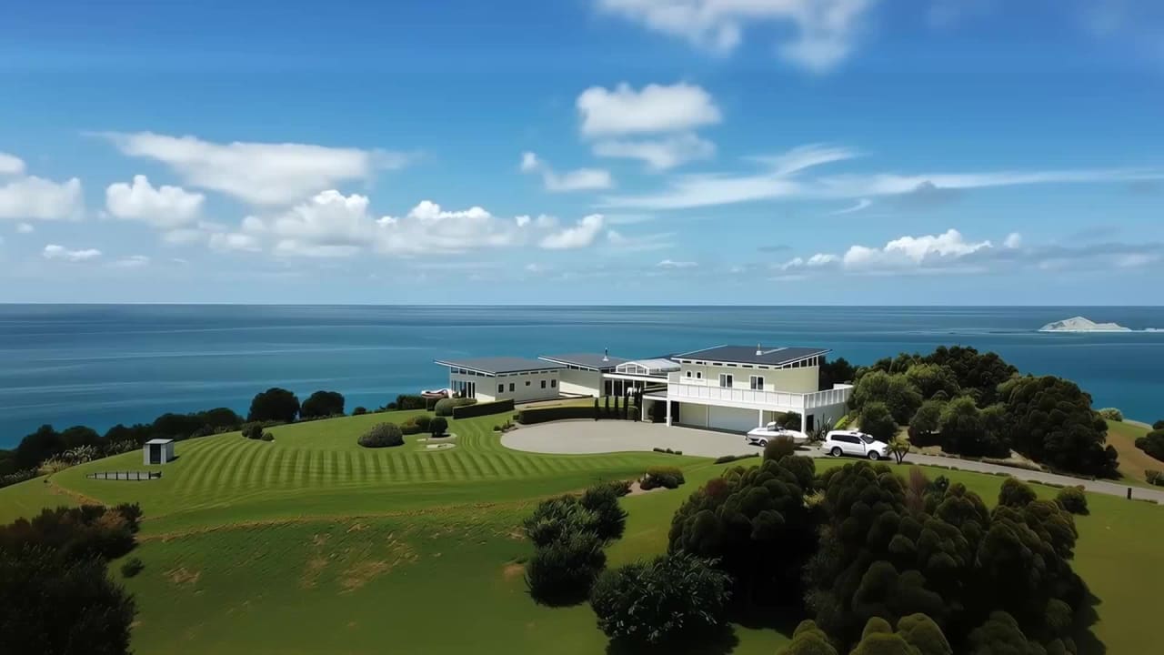 Luxury house for sale, above Waimarama Beach, enough space in the garage or carport for a Land cruiser and a boat on a trailer