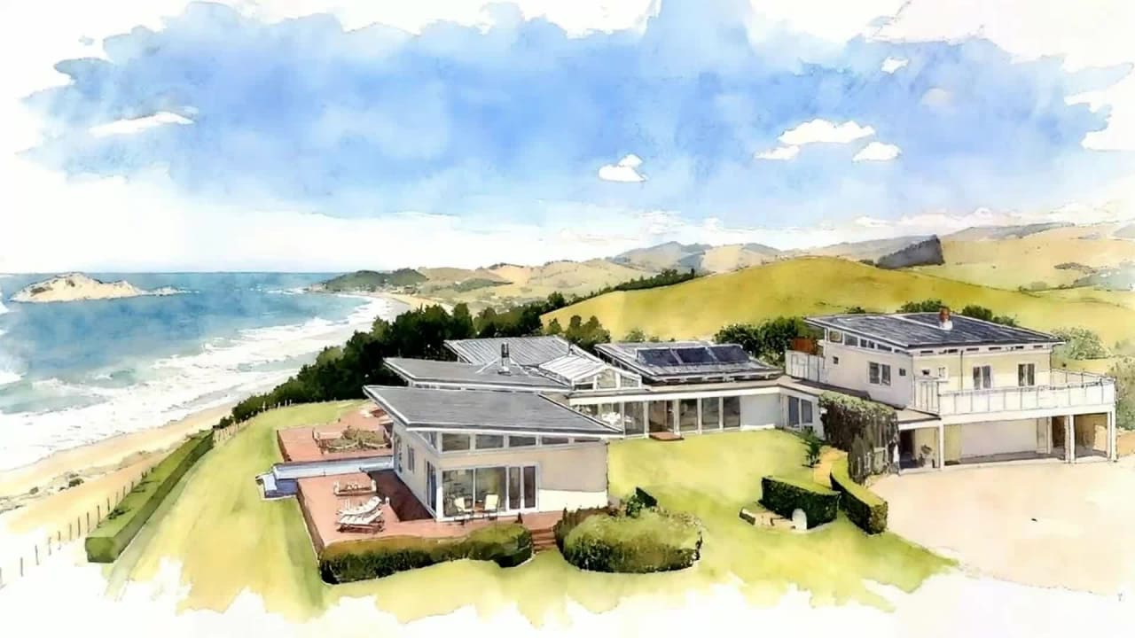 590m² modern oceanfront Bay House, Hawke's Bay, New Zealand, 192 metres above the Pacific coast