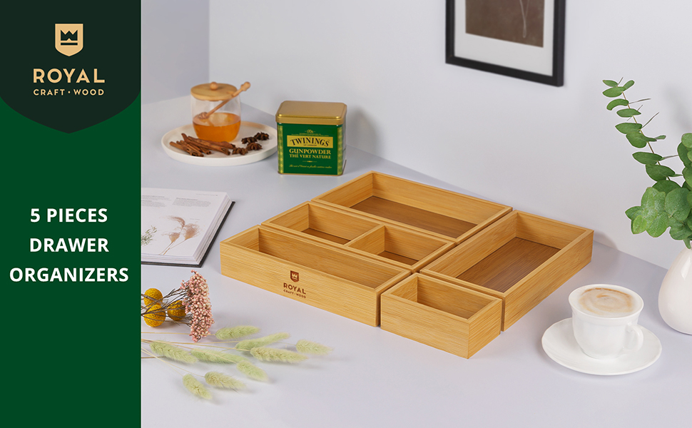 Royal Craft Wood Bamboo Drawer Organizer Set - Ultimate Office