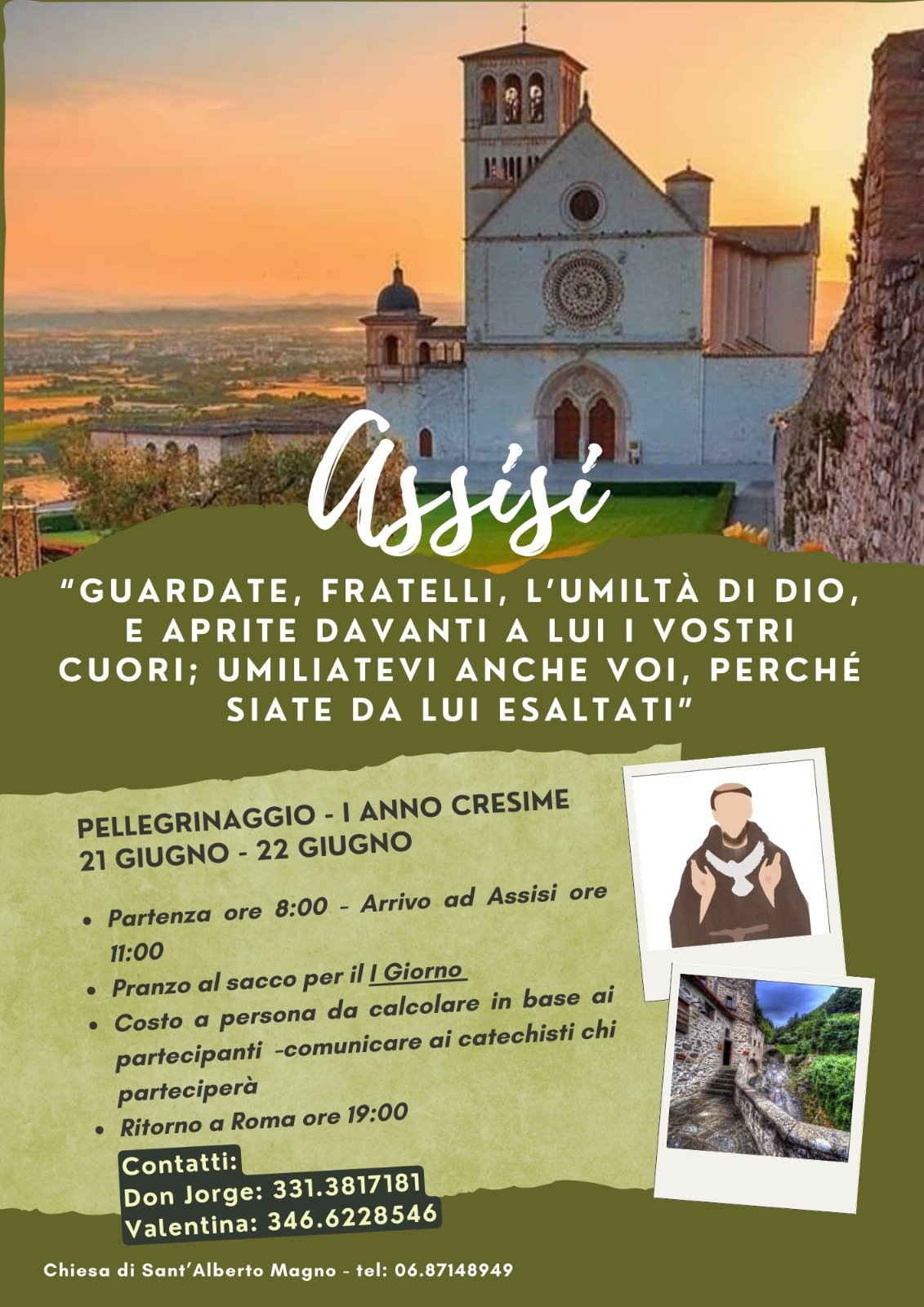 Pellegrinaggio Assisi per 1 anno Cresime 21-22 Giugno 2025