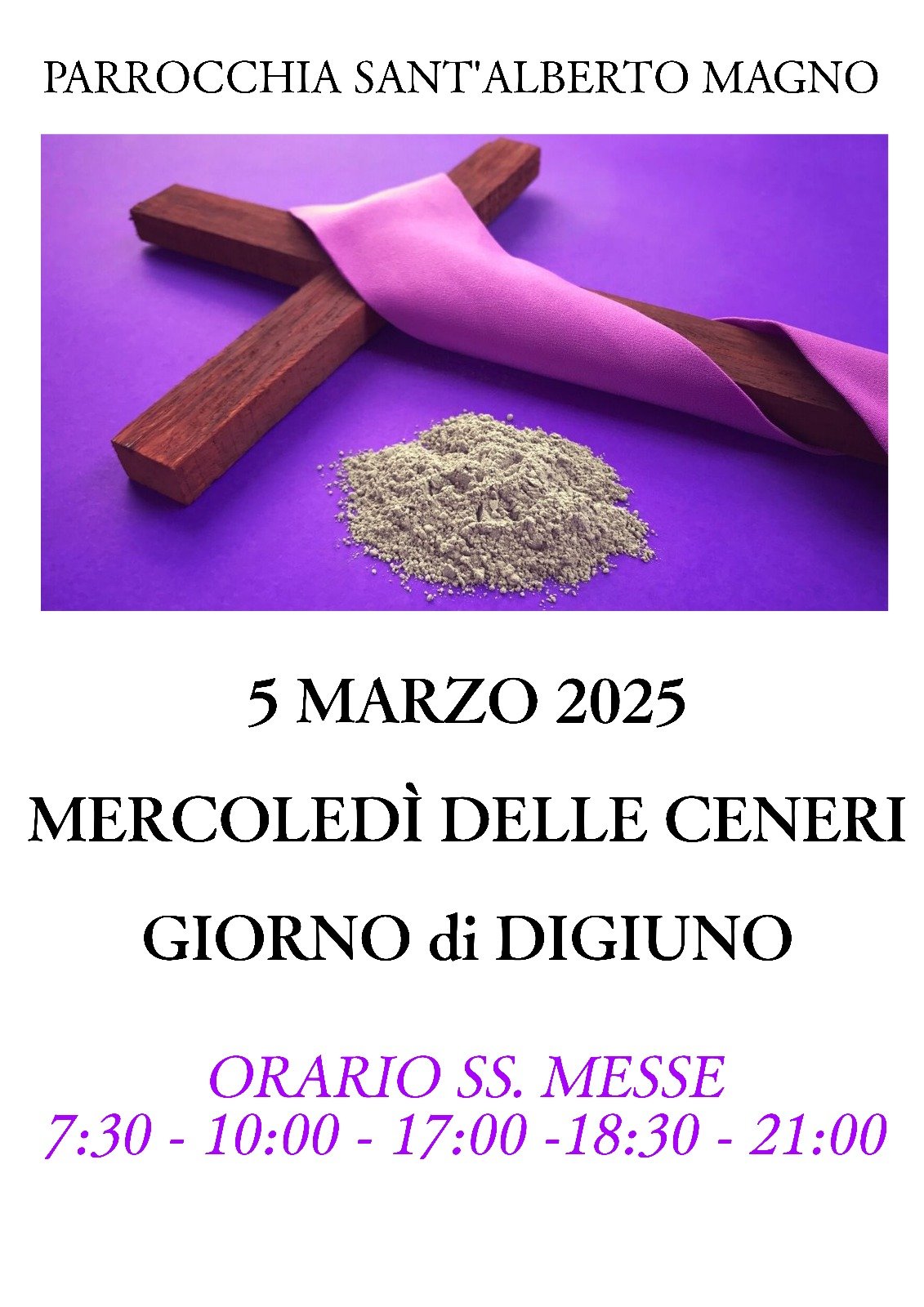 Mercoledi delle Ceneri – 5 Marzo 2025 (orari delle messe)