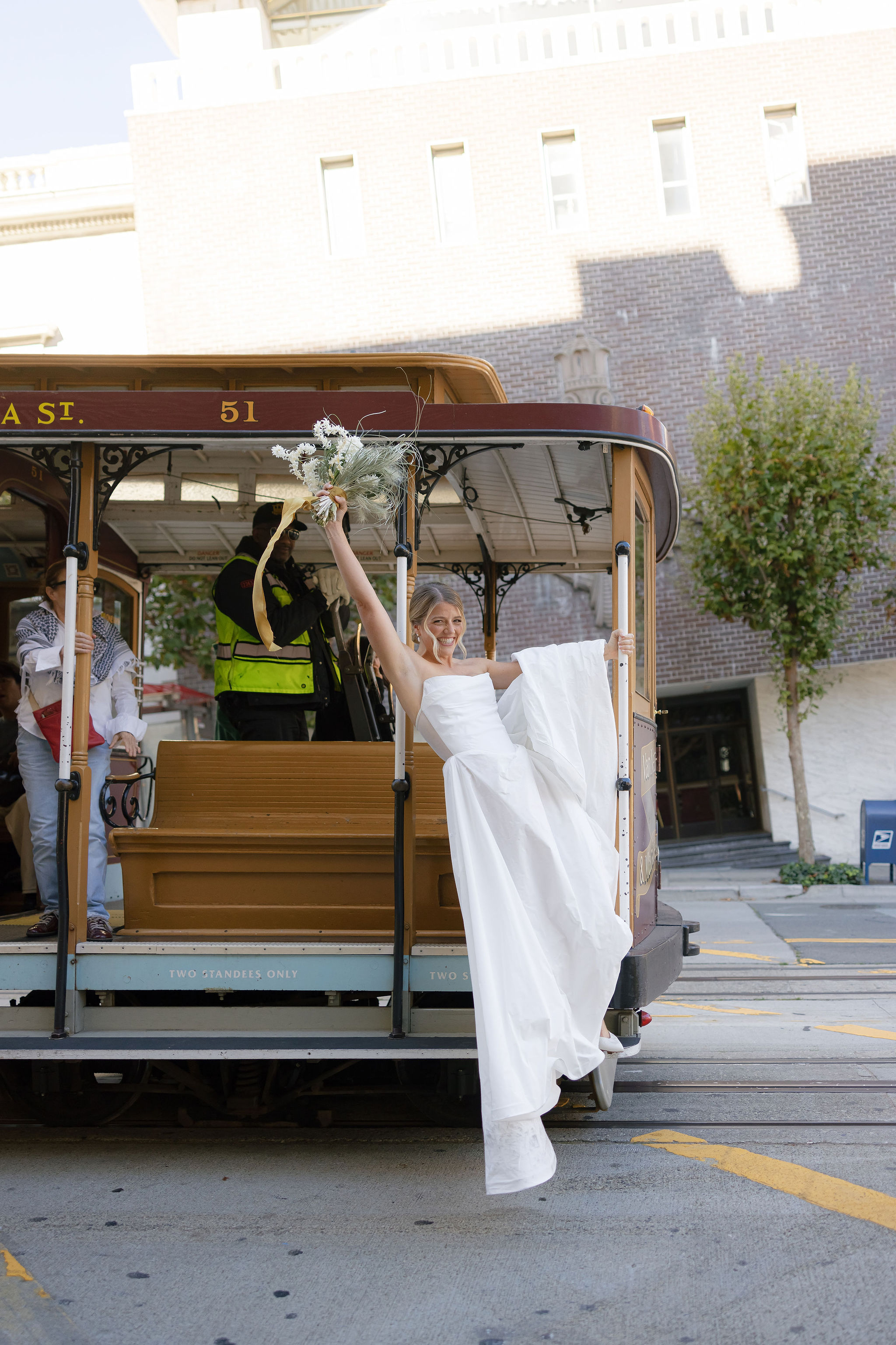 Bride on cable car