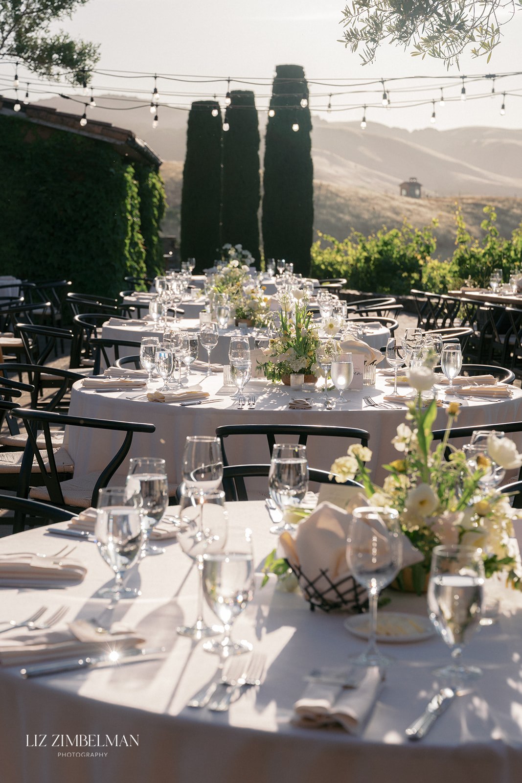 Reception tables at golden hour
