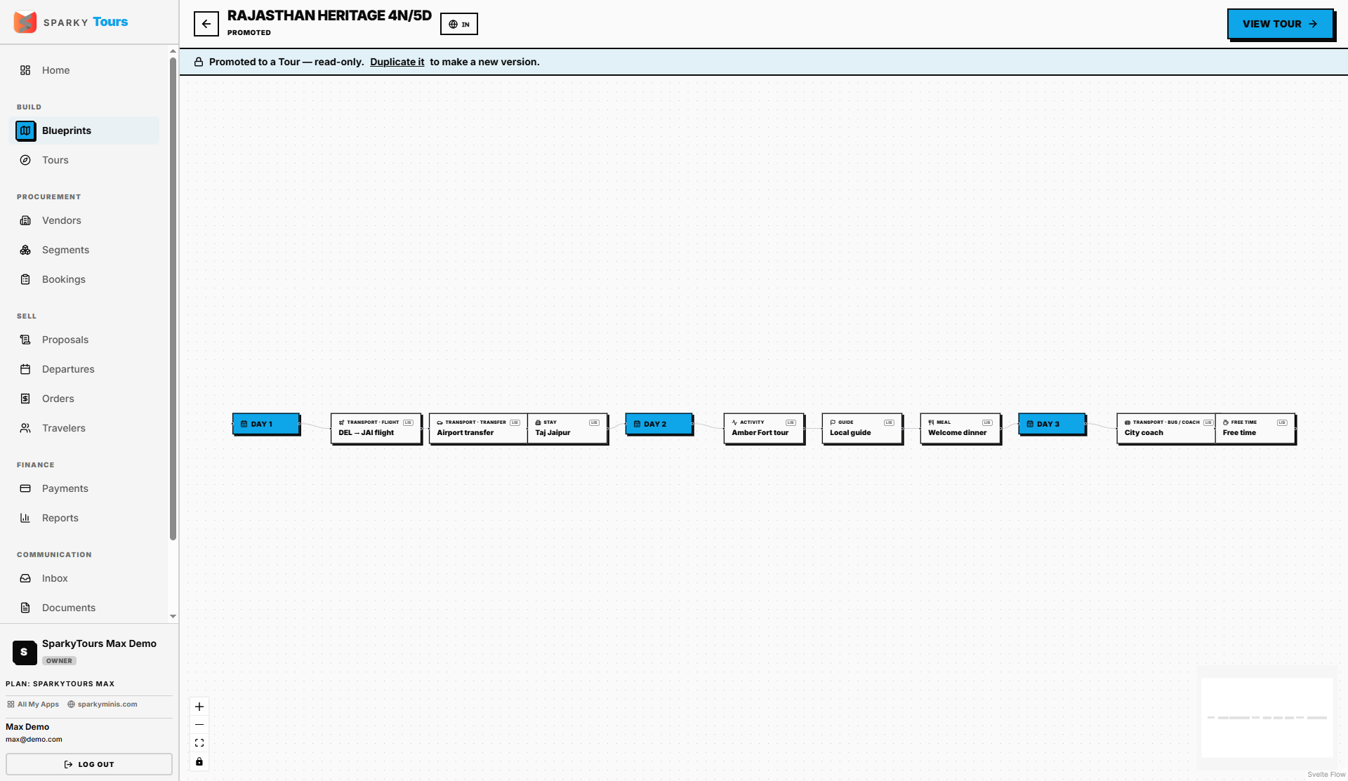 Blueprint canvas with day/segment nodes