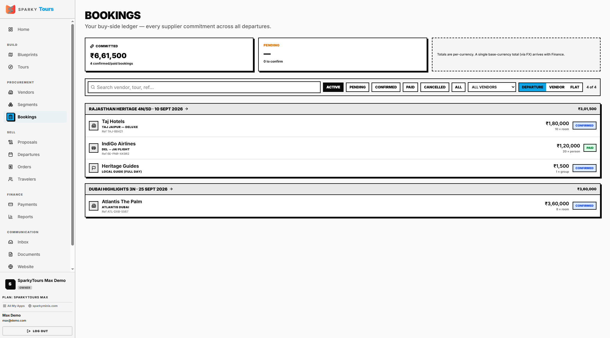 Bookings worklist after confirming a pending booking