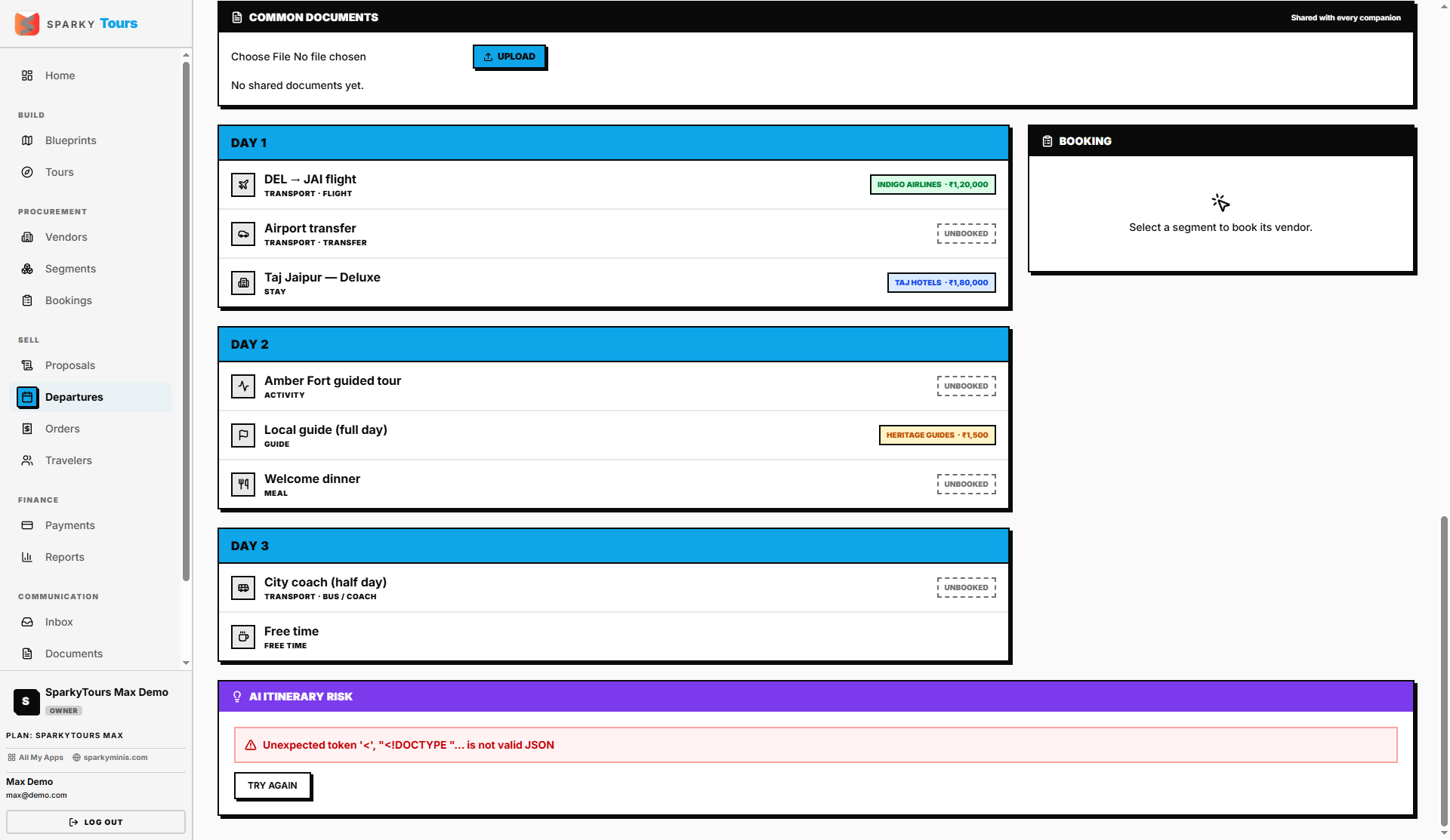 AI Itinerary Risk panel