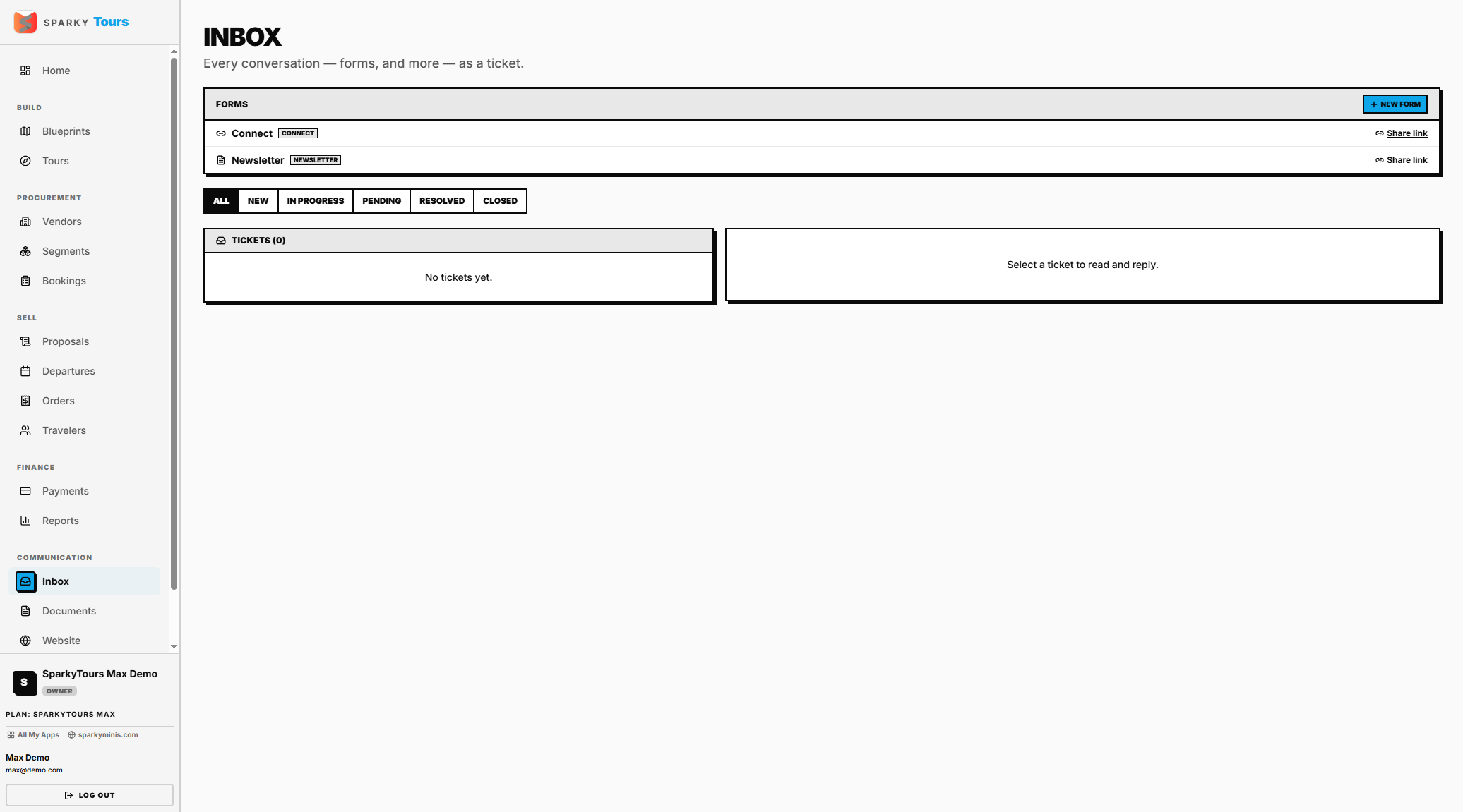 Inbox — tickets and messages