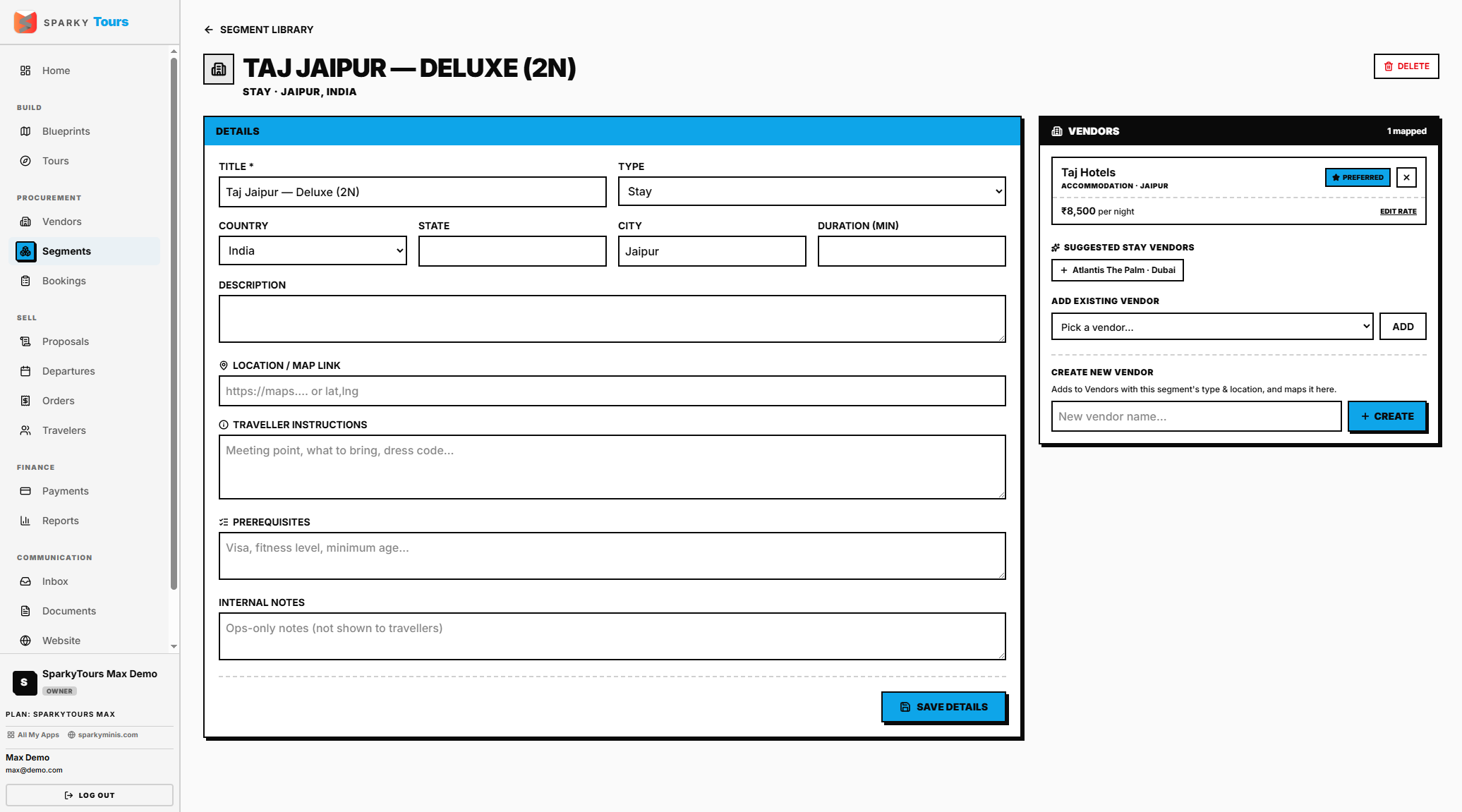 Segment detail — vendor mapping