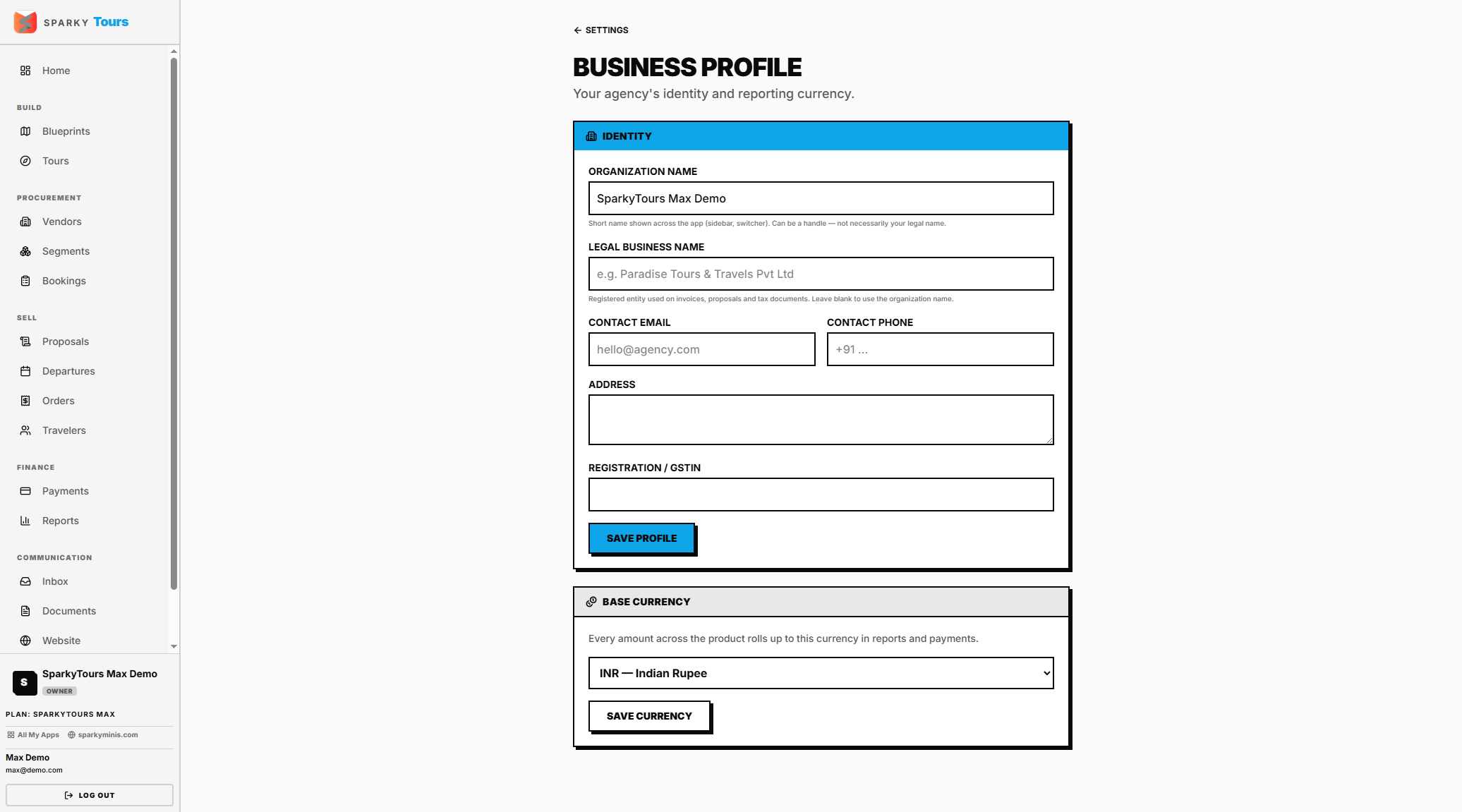 Business settings