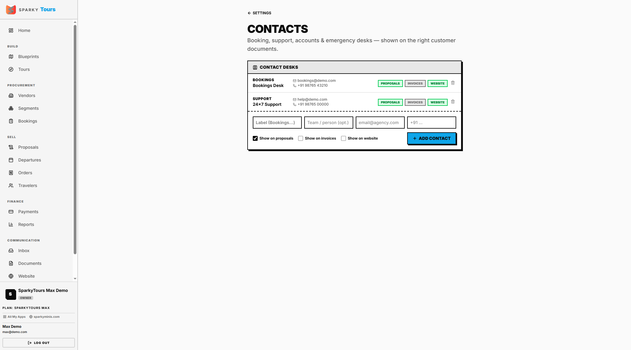Contacts settings