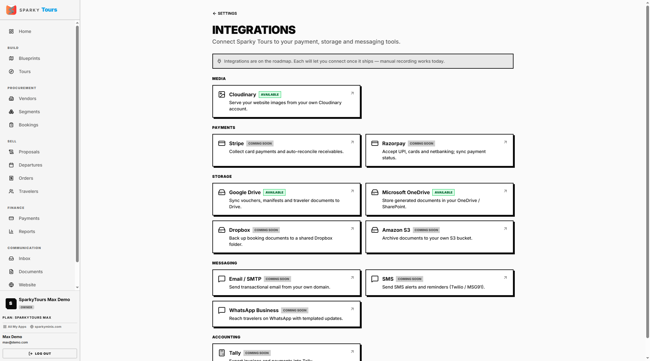 Integrations settings