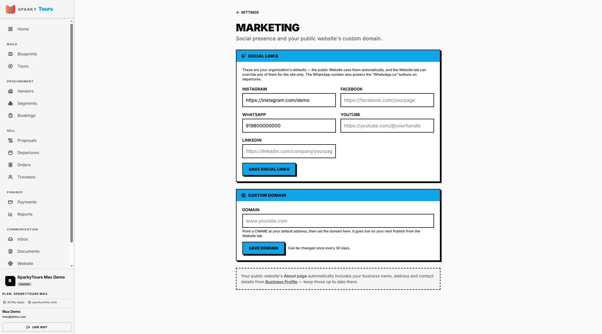 Marketing settings