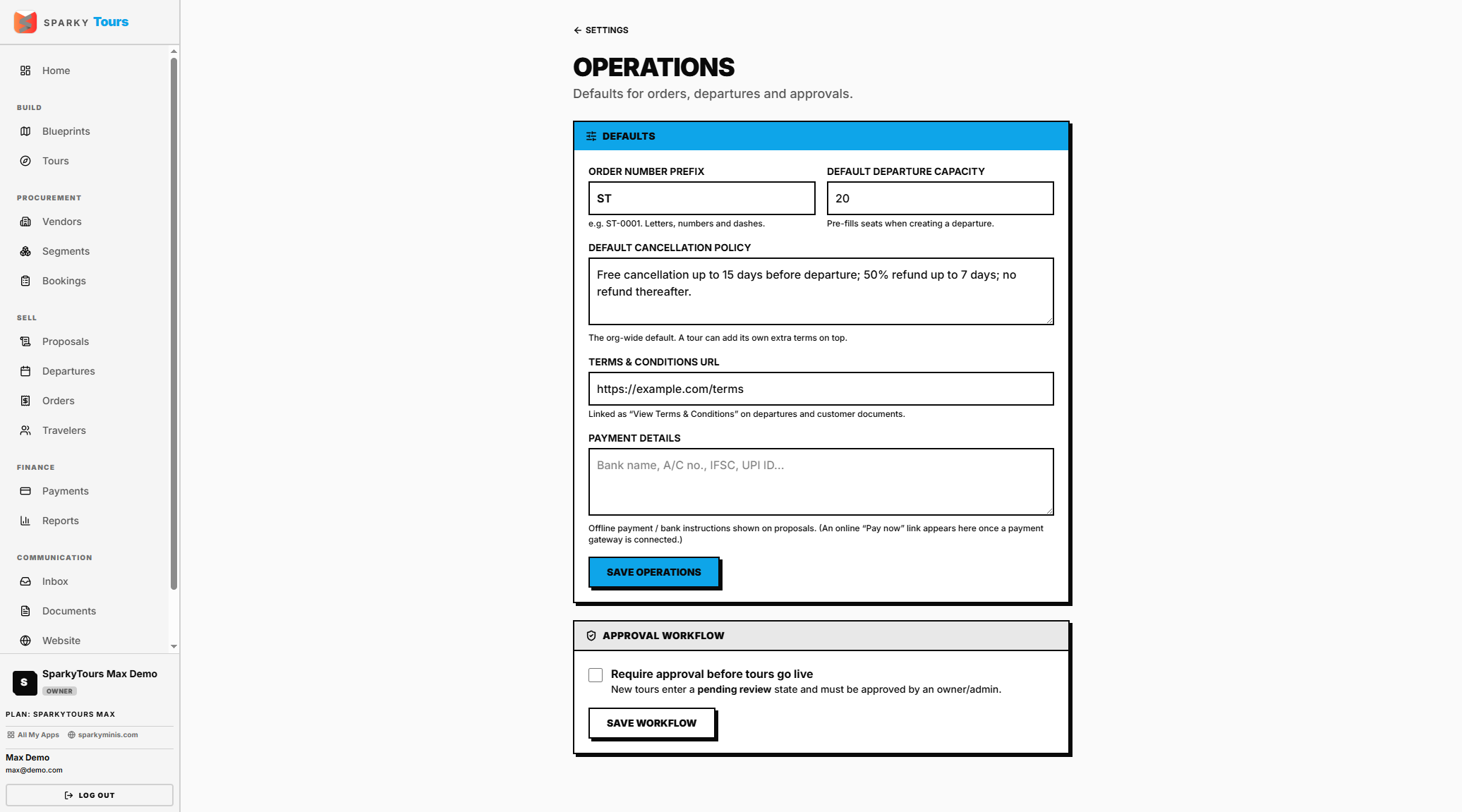 Operations settings