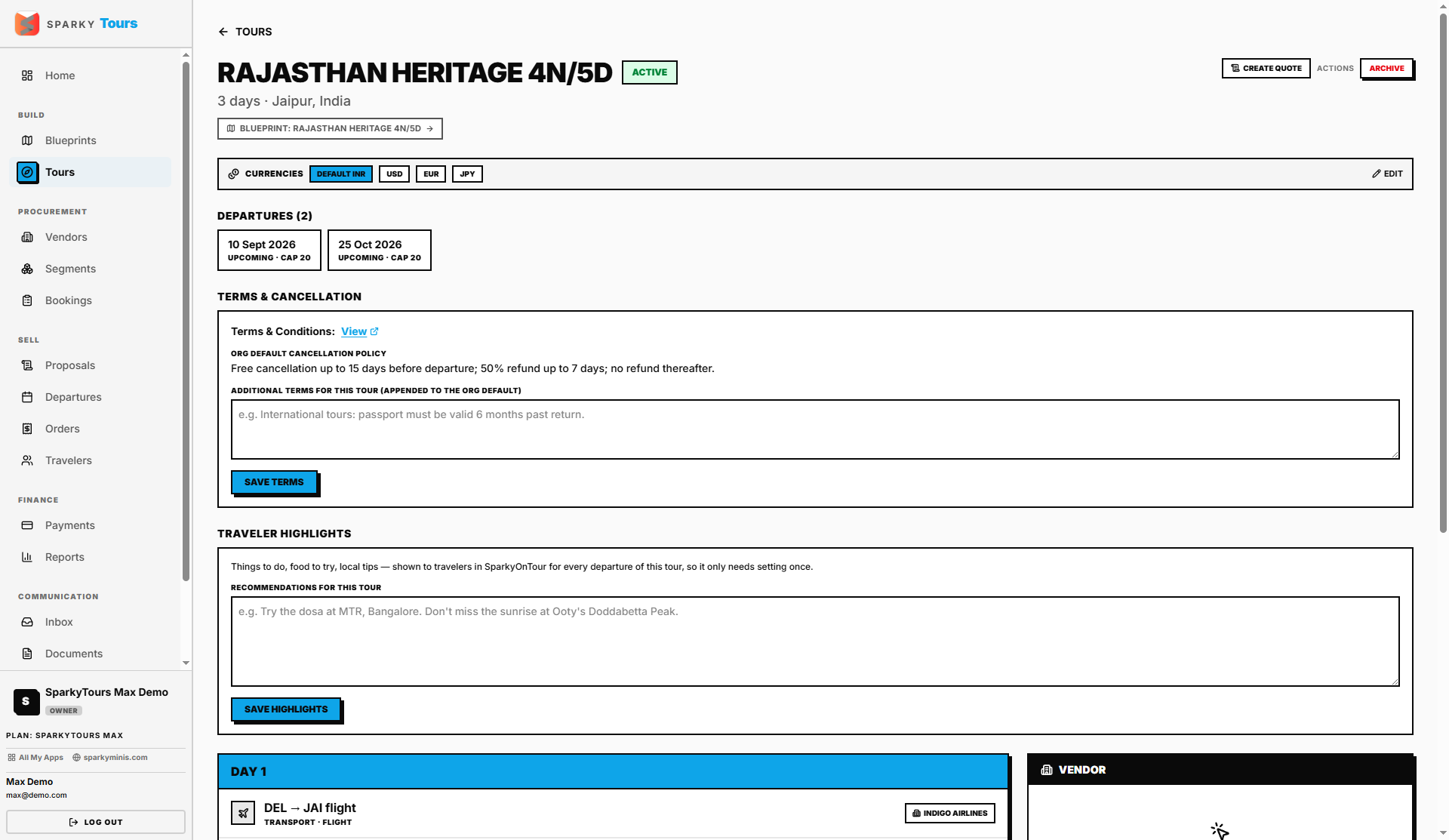 Tour detail page
