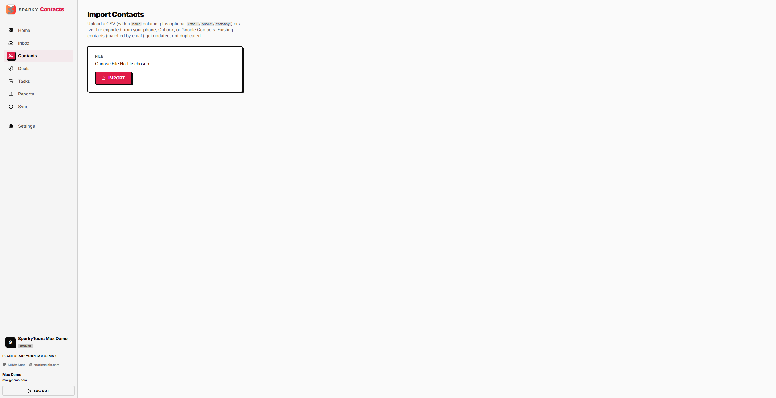 Import contacts screen