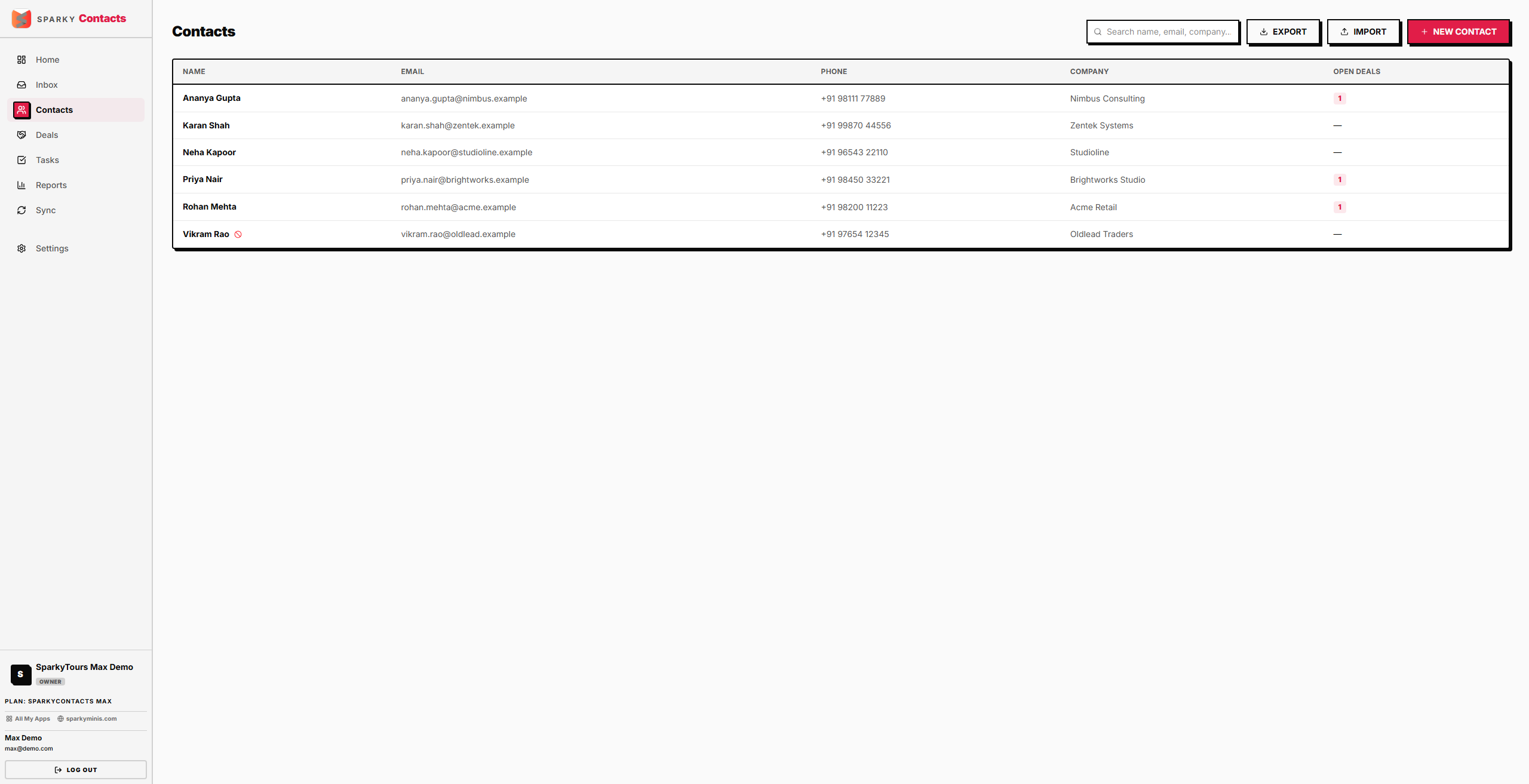 Contacts list with search