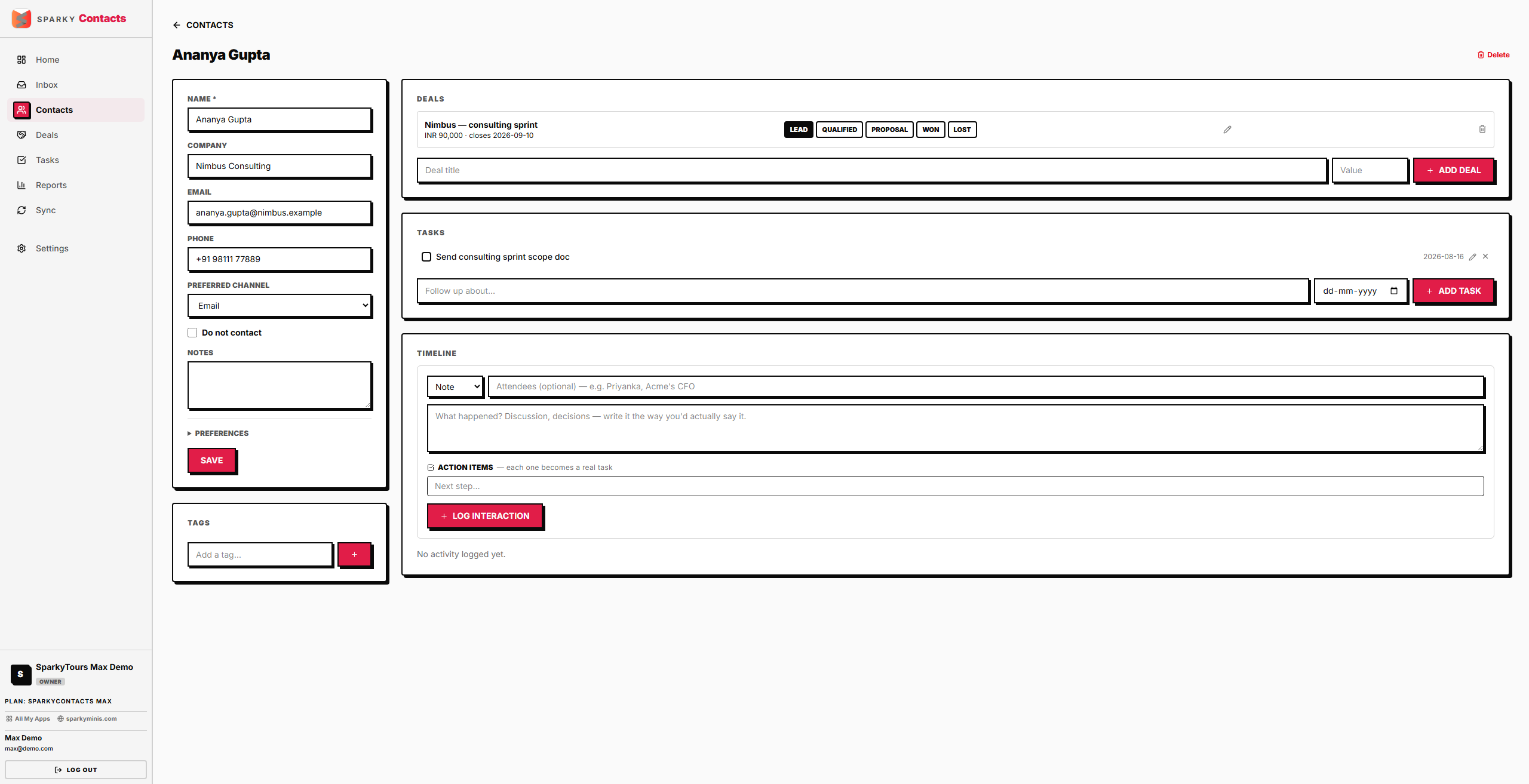 Contact detail page