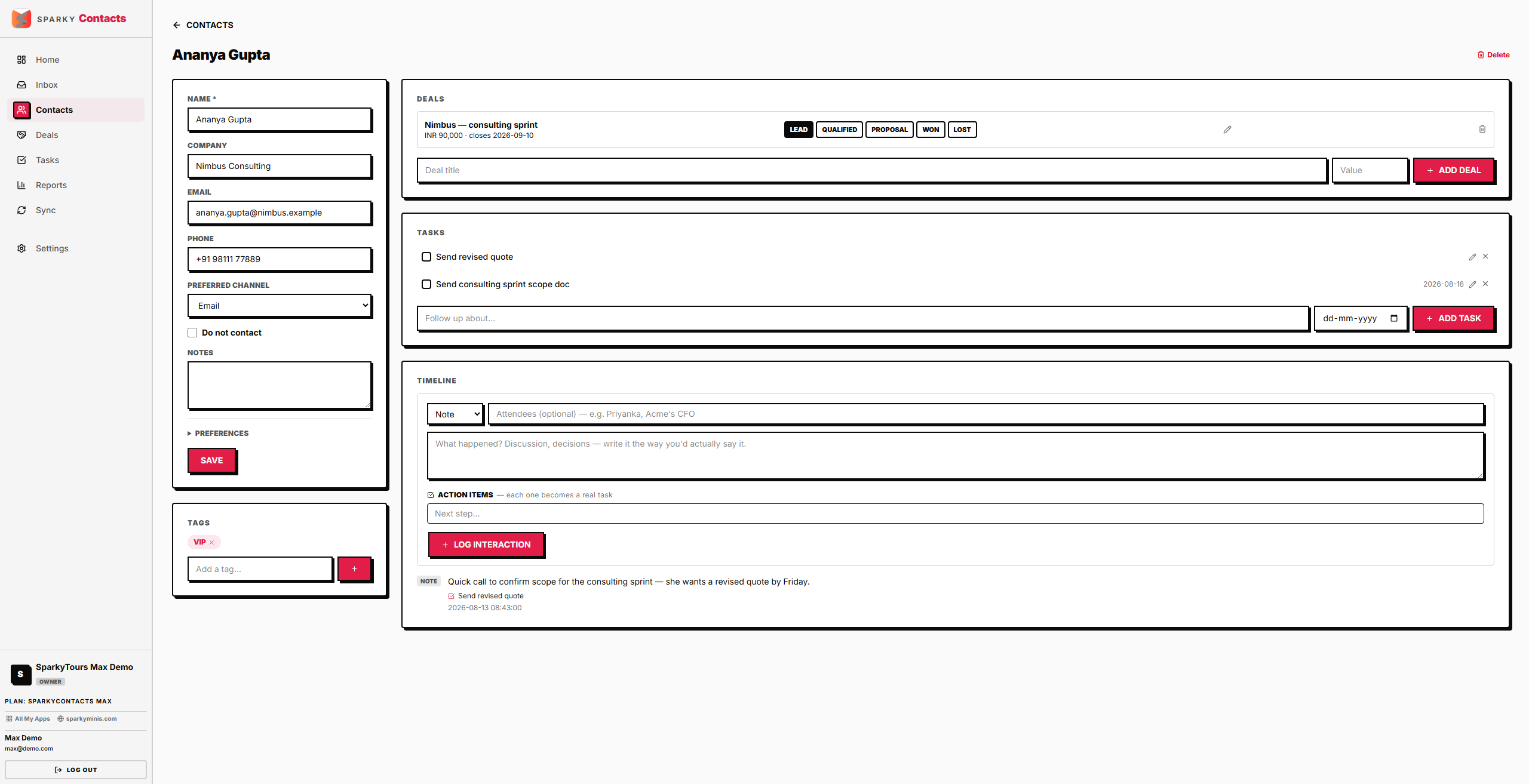 Logging an interaction with an action item that became a task
