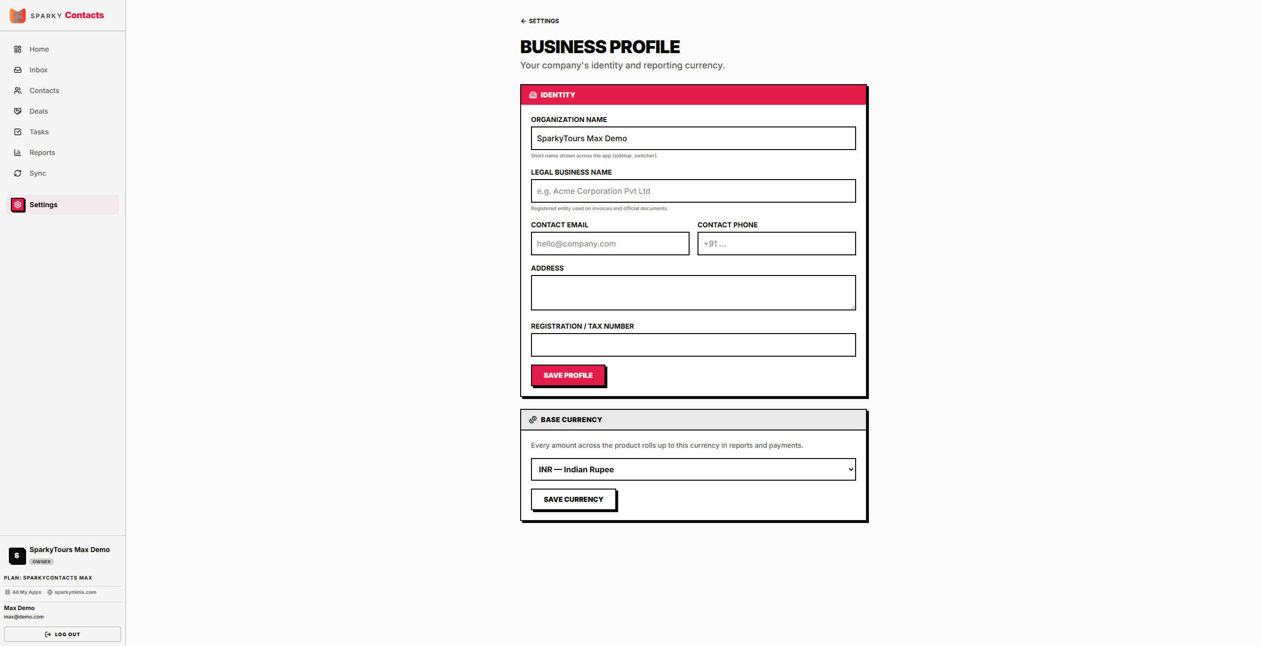 Business settings