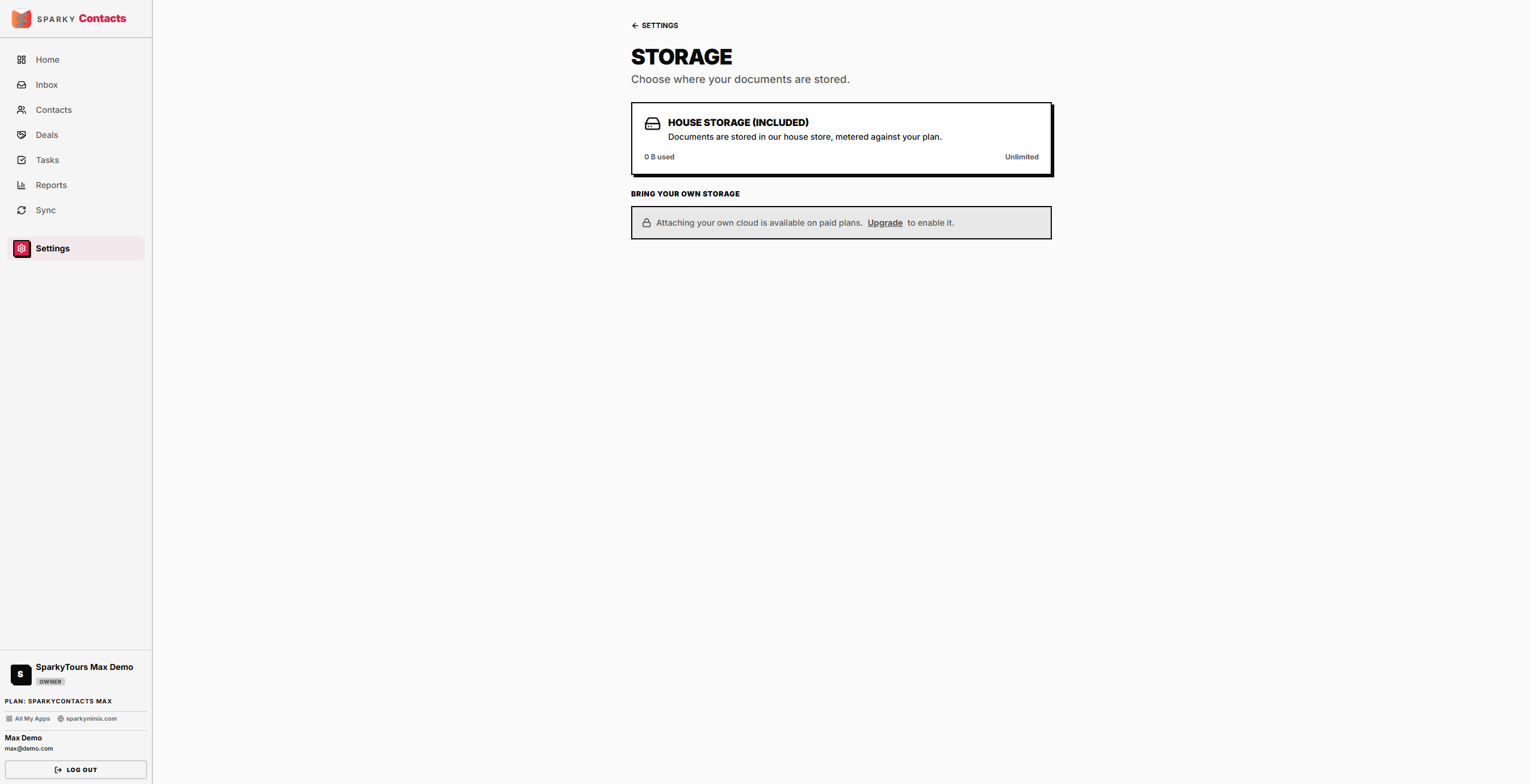 Storage settings