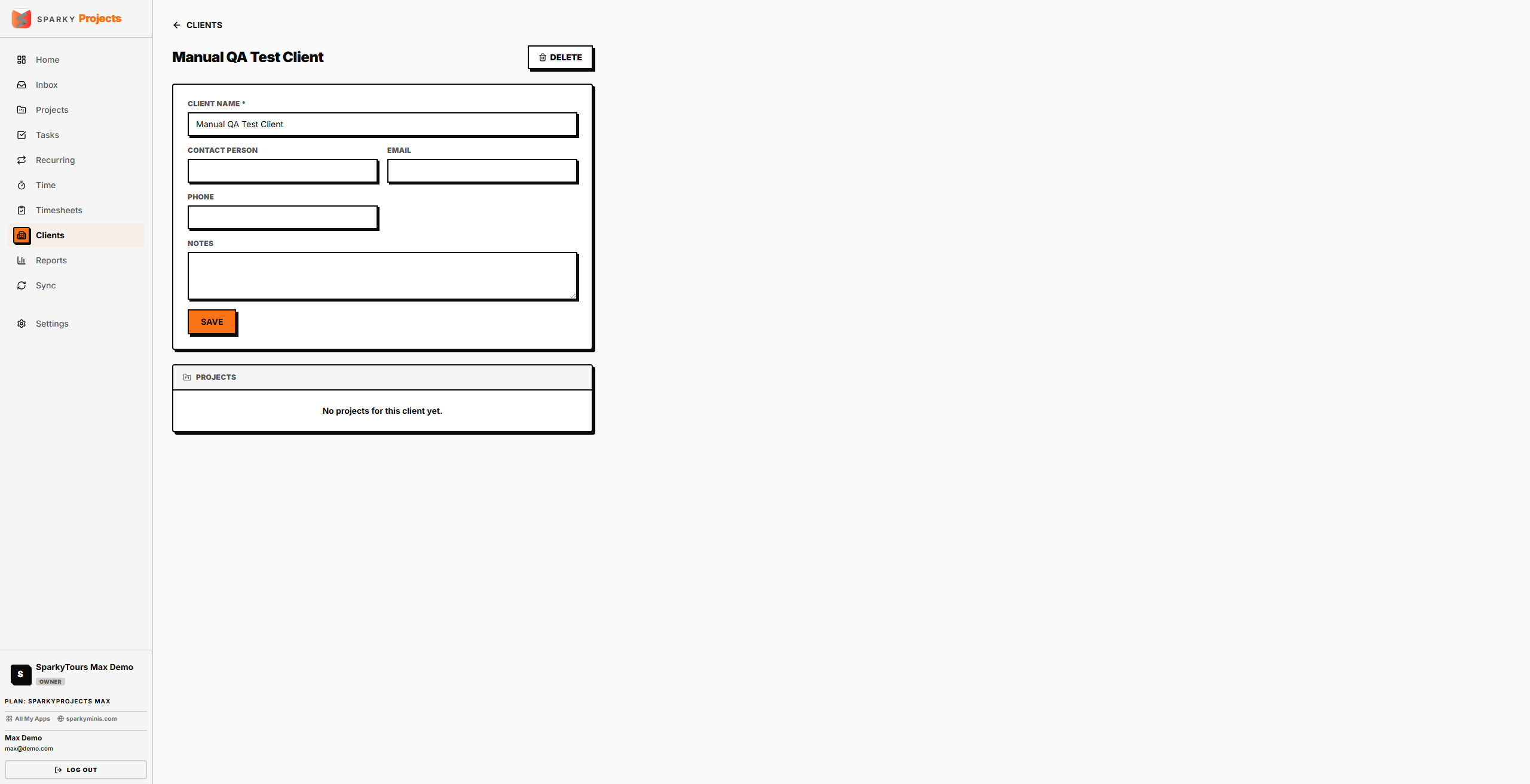 Client detail page