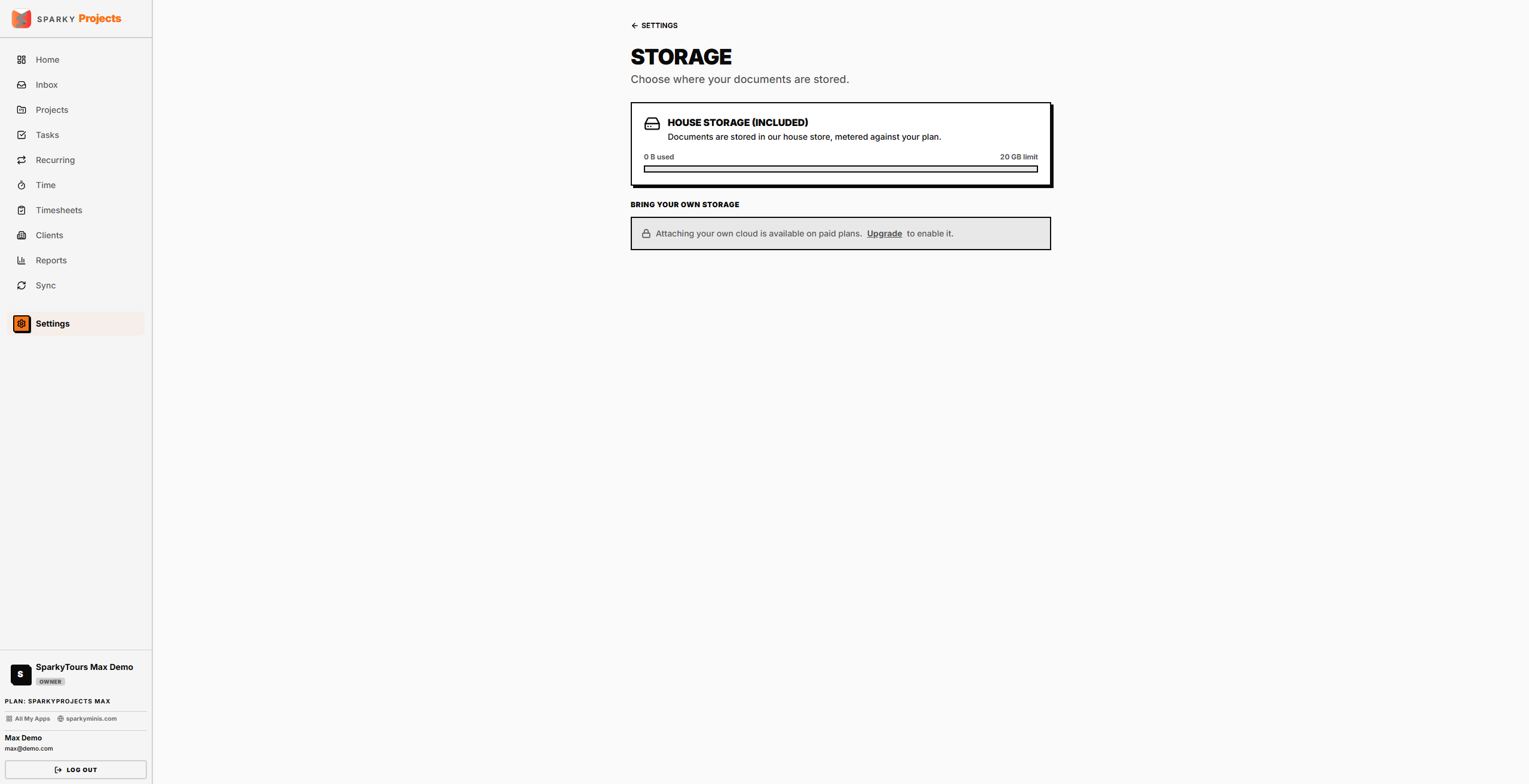 Storage settings