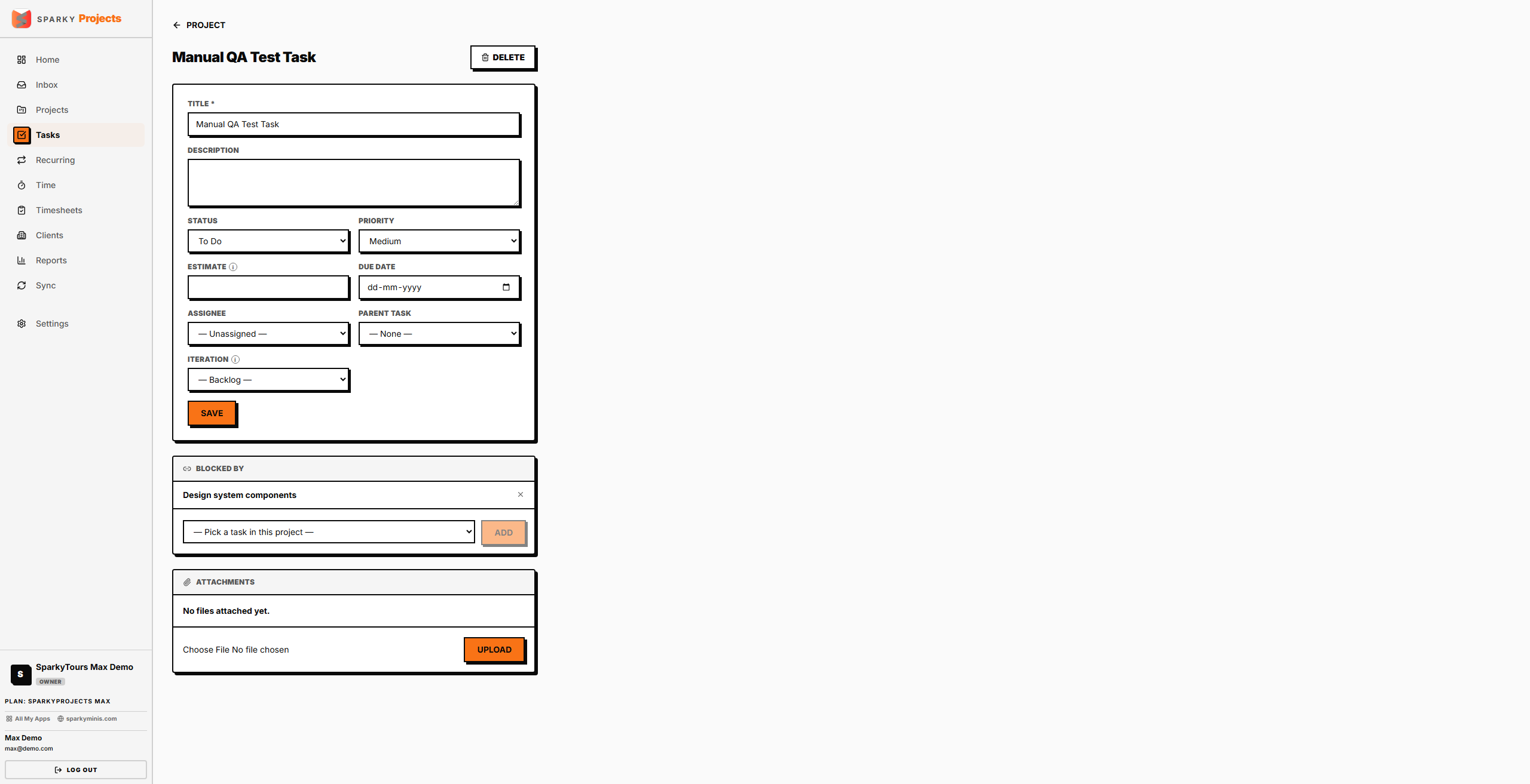 Task detail page with a dependency set
