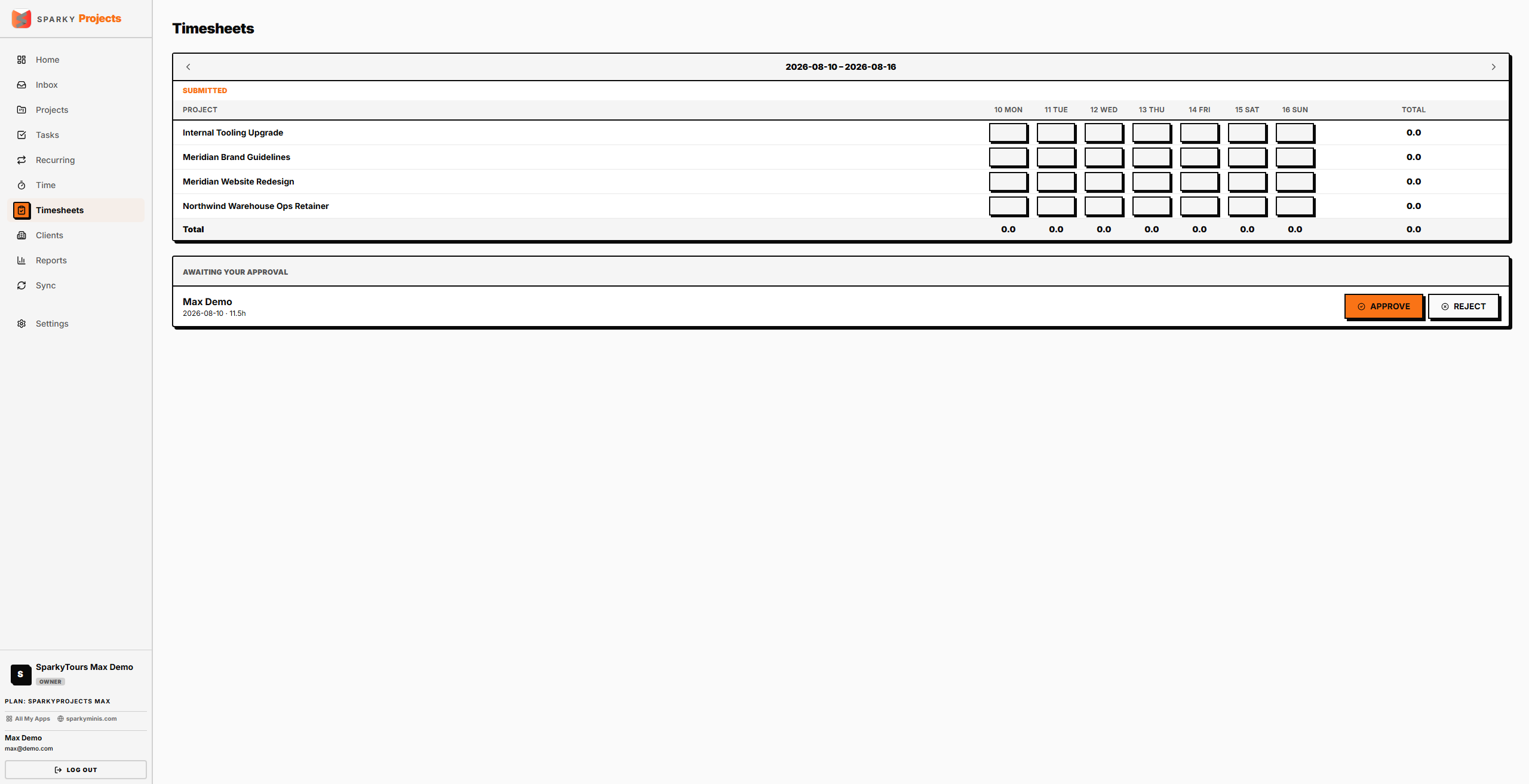 Submitted timesheet, locked and awaiting approval