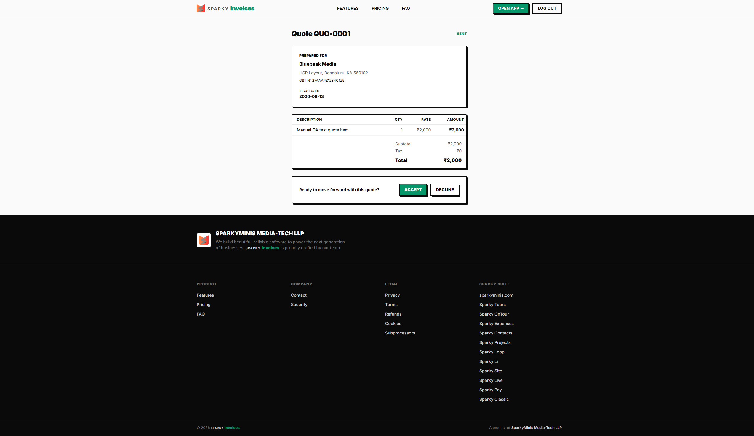 Public quote page as the client sees it