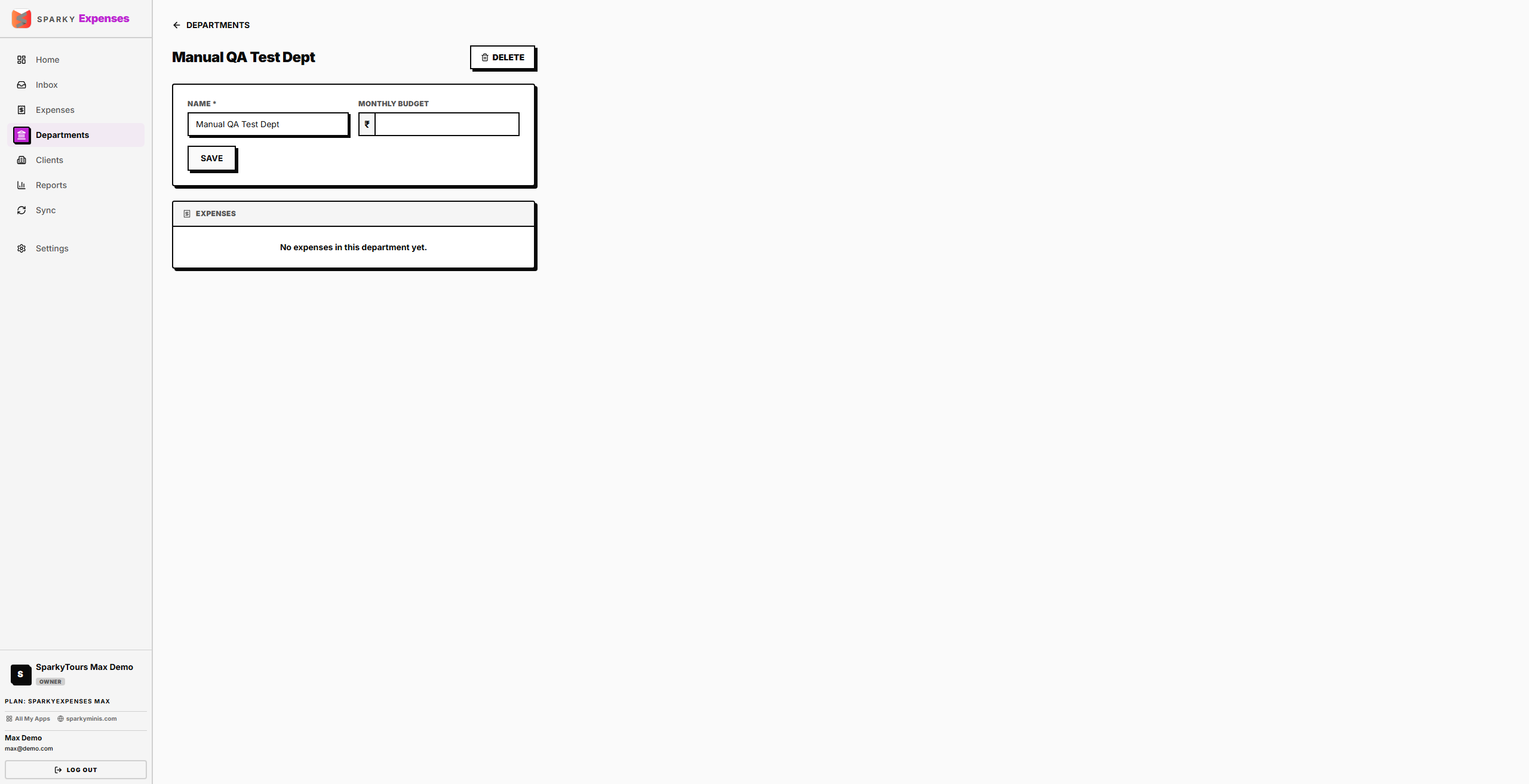 Department detail page