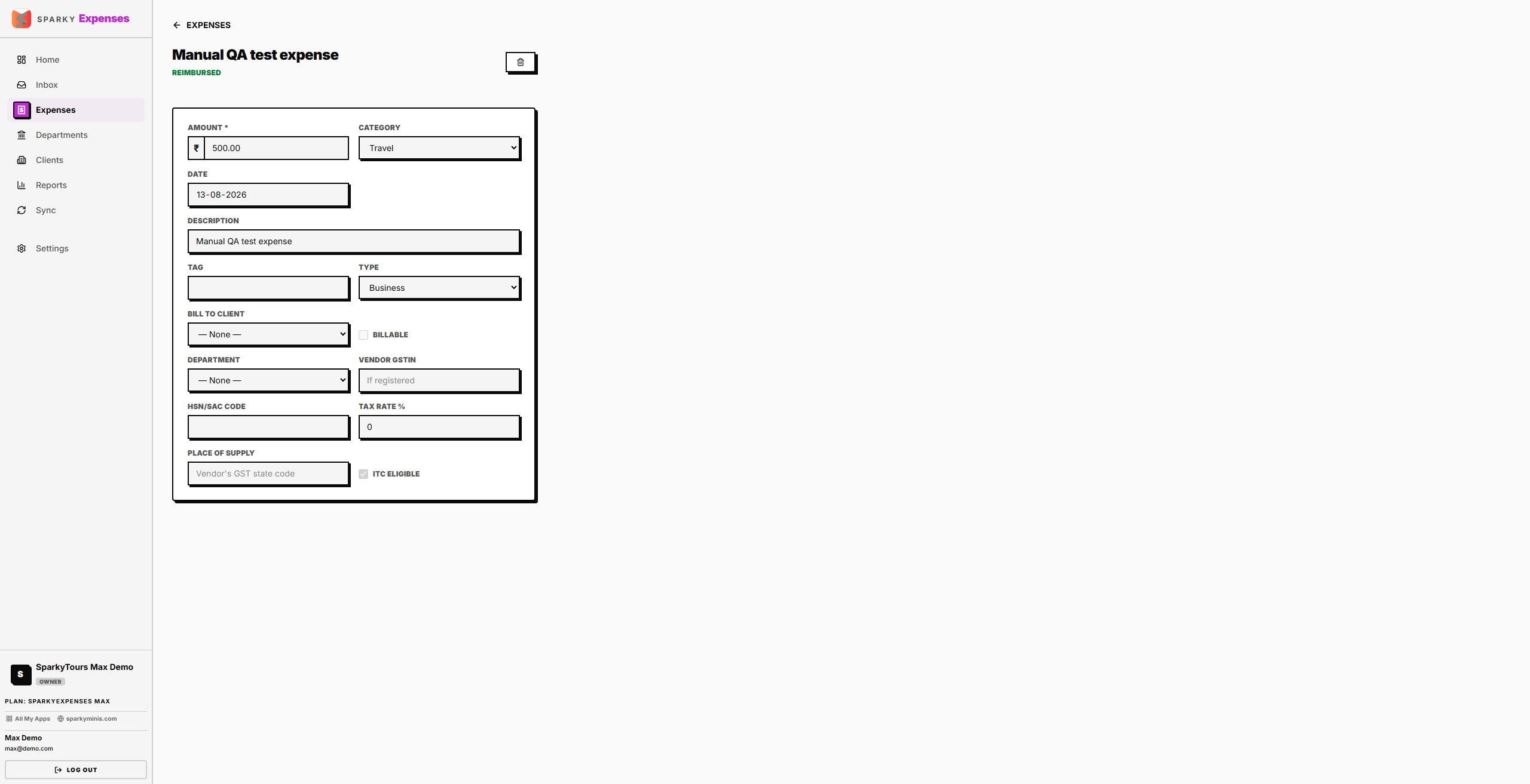 Expense detail page after approve → reimburse