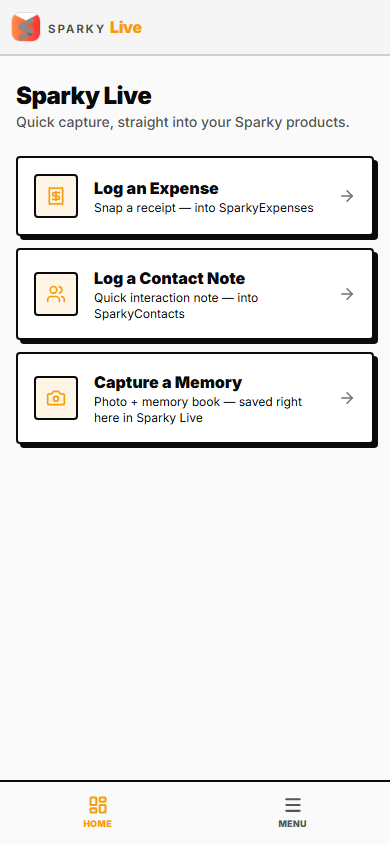 Home, with all three capture options available