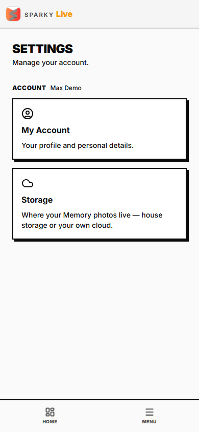 Settings, just Account and Storage