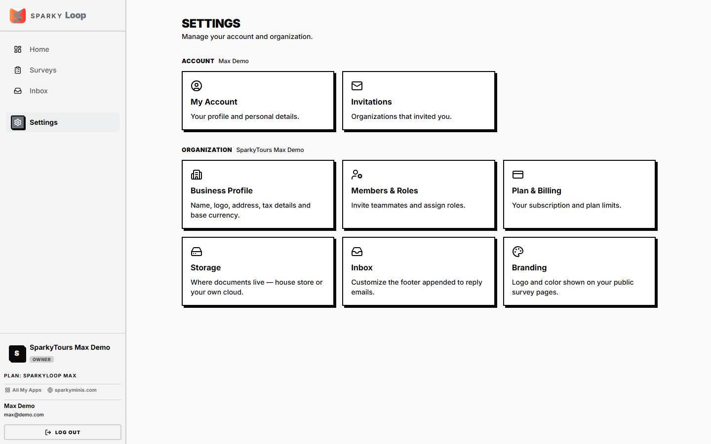 Settings menu