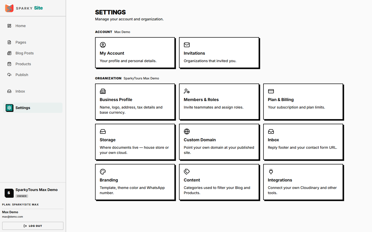 Settings menu