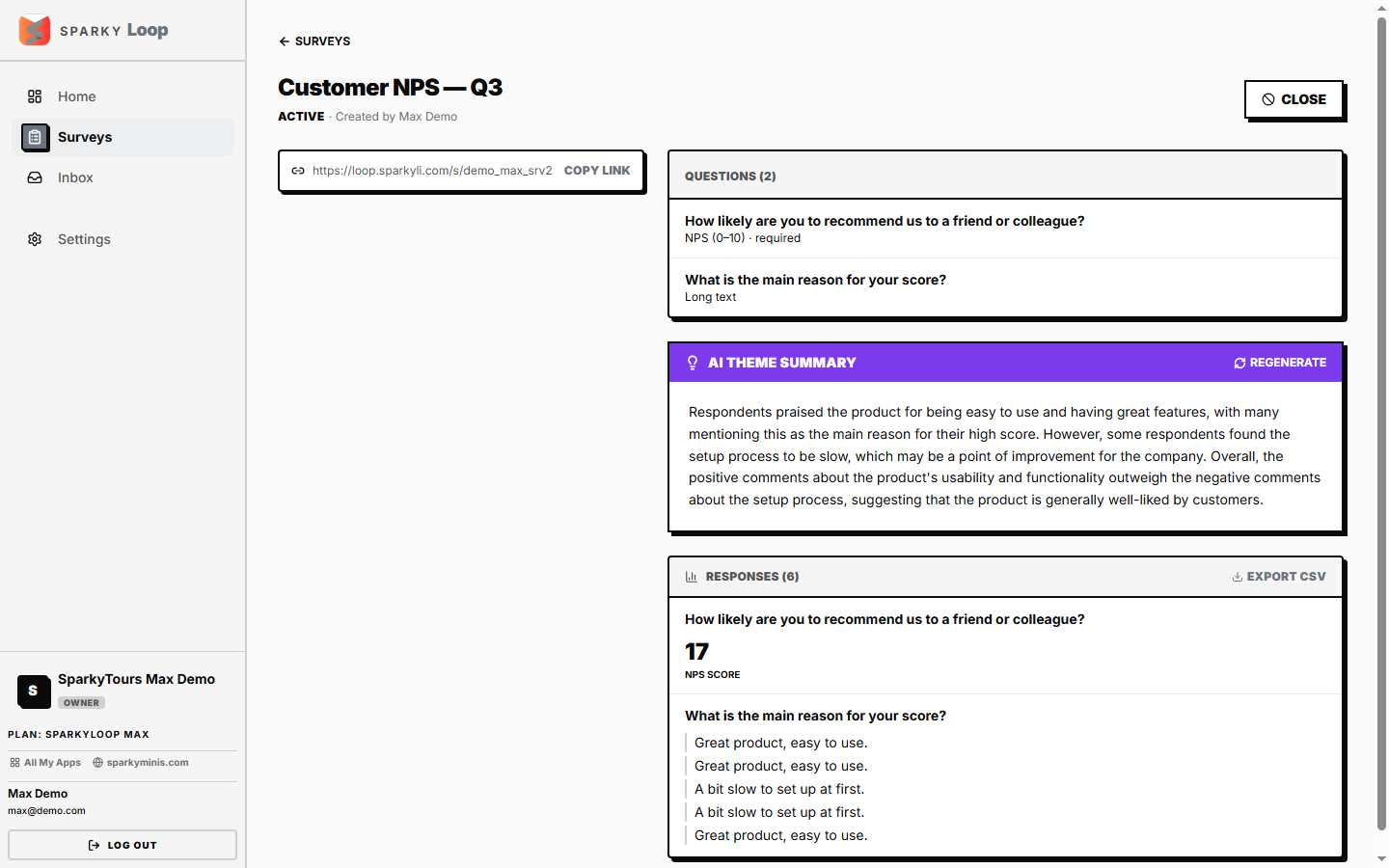 A generated AI theme summary from real open-text responses
